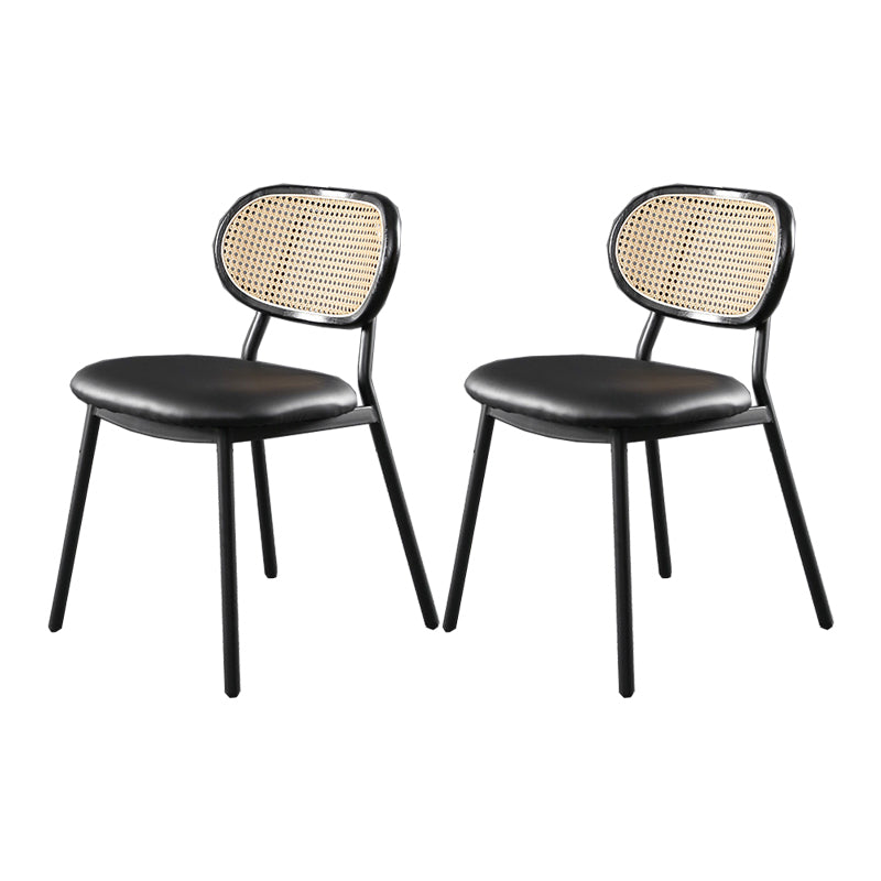Glam Style PU Leather Chair Cane Back Armless Dining Chair for Indoor Black 2 Piece Set Clearhalo 'Dining Chairs' 'Dining Tables & Seating' 'dining_chair' 'furn' 'furn_dining_chair' 'Furniture' 'furniture_dining_chair' 'Kitchen & Dining Furniture' 4978818