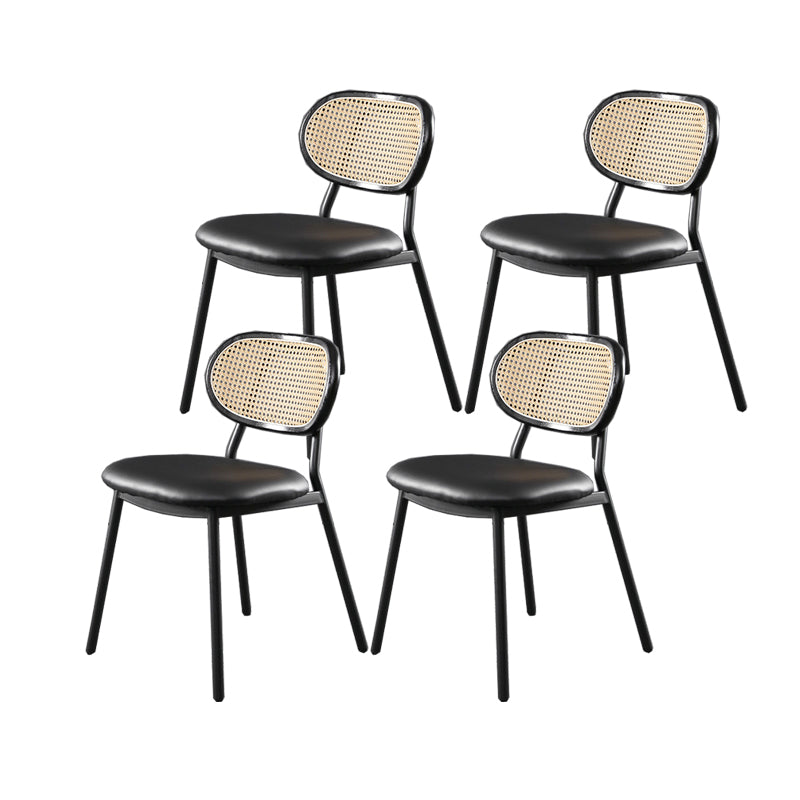 Glam Style PU Leather Chair Cane Back Armless Dining Chair for Indoor Black 4 Piece Set Clearhalo 'Dining Chairs' 'Dining Tables & Seating' 'dining_chair' 'furn' 'furn_dining_chair' 'Furniture' 'furniture_dining_chair' 'Kitchen & Dining Furniture' 4978819