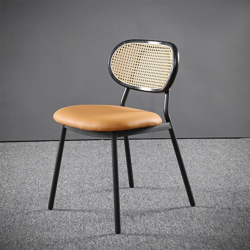 Glam Style PU Leather Chair Cane Back Armless Dining Chair for Indoor Brown-Black 1 Piece Clearhalo 'Dining Chairs' 'Dining Tables & Seating' 'dining_chair' 'furn' 'furn_dining_chair' 'Furniture' 'furniture_dining_chair' 'Kitchen & Dining Furniture' 4978821