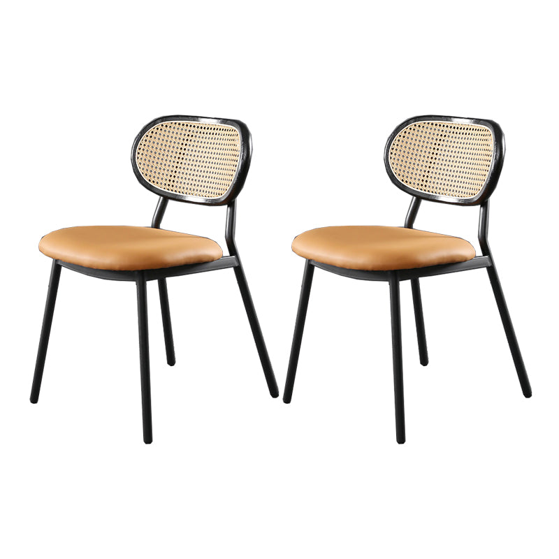 Glam Style PU Leather Chair Cane Back Armless Dining Chair for Indoor Brown-Black 2 Piece Set Clearhalo 'Dining Chairs' 'Dining Tables & Seating' 'dining_chair' 'furn' 'furn_dining_chair' 'Furniture' 'furniture_dining_chair' 'Kitchen & Dining Furniture' 4978824