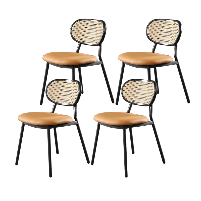 Glam Style PU Leather Chair Cane Back Armless Dining Chair for Indoor Brown-Black 4 Piece Set Clearhalo 'Dining Chairs' 'Dining Tables & Seating' 'dining_chair' 'furn' 'furn_dining_chair' 'Furniture' 'furniture_dining_chair' 'Kitchen & Dining Furniture' 4978826