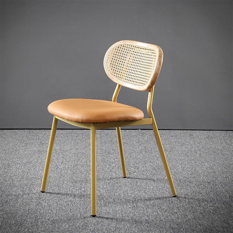 Glam Style PU Leather Chair Cane Back Armless Dining Chair for Indoor Light Brown 1 Piece Clearhalo 'Dining Chairs' 'Dining Tables & Seating' 'dining_chair' 'furn' 'furn_dining_chair' 'Furniture' 'furniture_dining_chair' 'Kitchen & Dining Furniture' 4978827