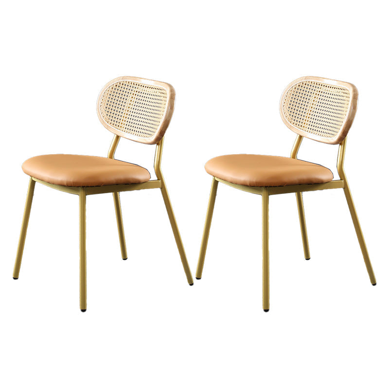 Glam Style PU Leather Chair Cane Back Armless Dining Chair for Indoor Light Brown 2 Piece Set Clearhalo 'Dining Chairs' 'Dining Tables & Seating' 'dining_chair' 'furn' 'furn_dining_chair' 'Furniture' 'furniture_dining_chair' 'Kitchen & Dining Furniture' 4978829