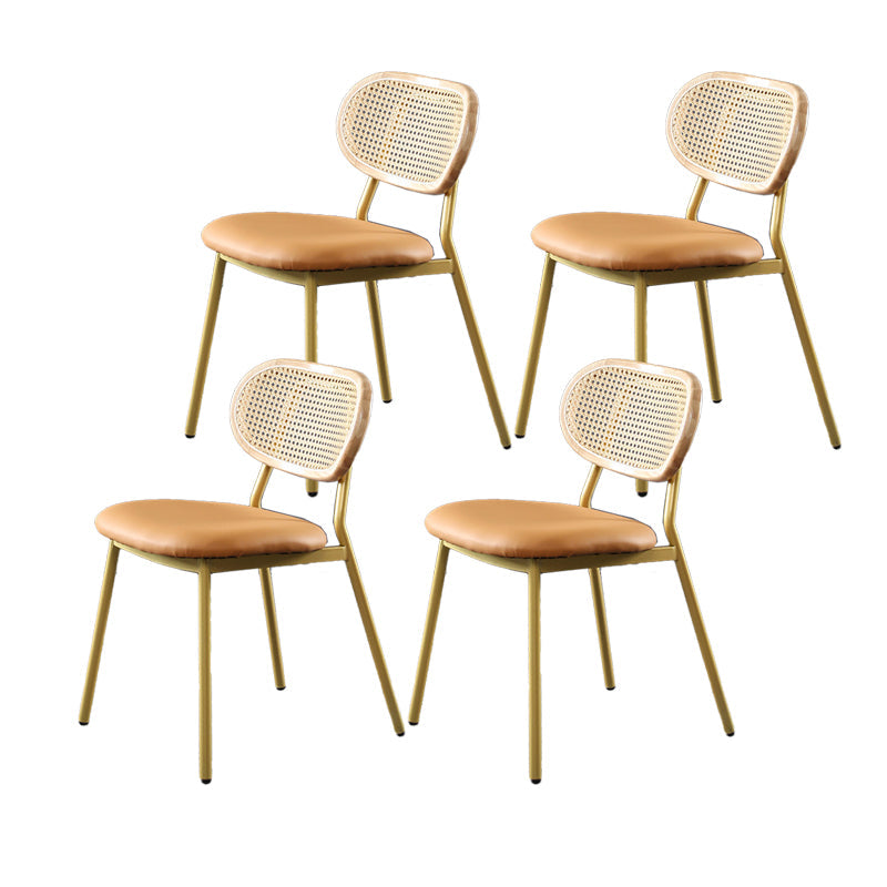 Glam Style PU Leather Chair Cane Back Armless Dining Chair for Indoor Light Brown 4 Piece Set Clearhalo 'Dining Chairs' 'Dining Tables & Seating' 'dining_chair' 'furn' 'furn_dining_chair' 'Furniture' 'furniture_dining_chair' 'Kitchen & Dining Furniture' 4978832