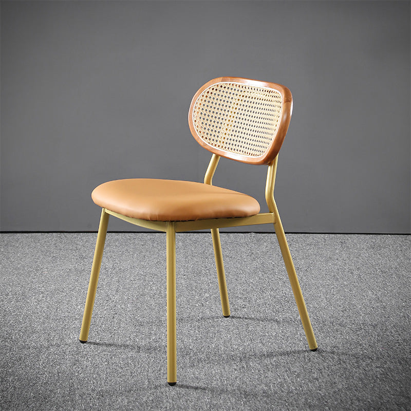 Glam Style PU Leather Chair Cane Back Armless Dining Chair for Indoor Gold-Brown 1 Piece Clearhalo 'Dining Chairs' 'Dining Tables & Seating' 'dining_chair' 'furn' 'furn_dining_chair' 'Furniture' 'furniture_dining_chair' 'Kitchen & Dining Furniture' 4978836