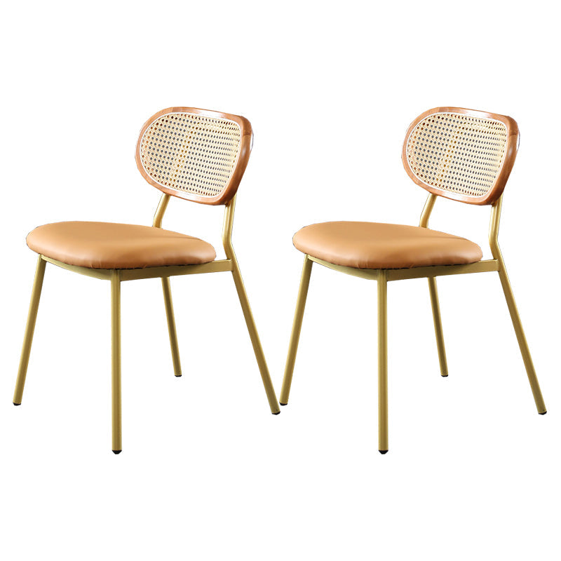 Glam Style PU Leather Chair Cane Back Armless Dining Chair for Indoor Gold-Brown 2 Piece Set Clearhalo 'Dining Chairs' 'Dining Tables & Seating' 'dining_chair' 'furn' 'furn_dining_chair' 'Furniture' 'furniture_dining_chair' 'Kitchen & Dining Furniture' 4978837