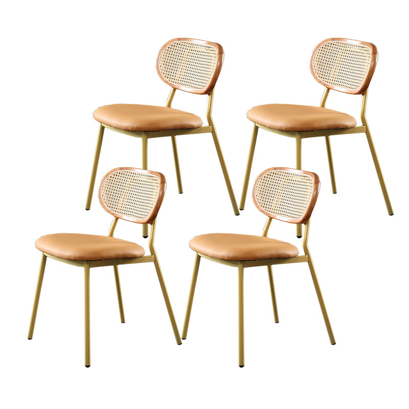 Glam Style PU Leather Chair Cane Back Armless Dining Chair for Indoor Gold-Brown 4 Piece Set Clearhalo 'Dining Chairs' 'Dining Tables & Seating' 'dining_chair' 'furn' 'furn_dining_chair' 'Furniture' 'furniture_dining_chair' 'Kitchen & Dining Furniture' 4978839