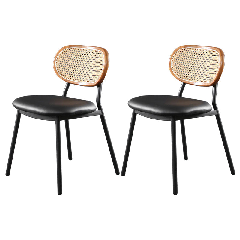 Glam Style PU Leather Chair Cane Back Armless Dining Chair for Indoor Brown Black 2 Piece Set Clearhalo 'Dining Chairs' 'Dining Tables & Seating' 'dining_chair' 'furn' 'furn_dining_chair' 'Furniture' 'furniture_dining_chair' 'Kitchen & Dining Furniture' 4978841