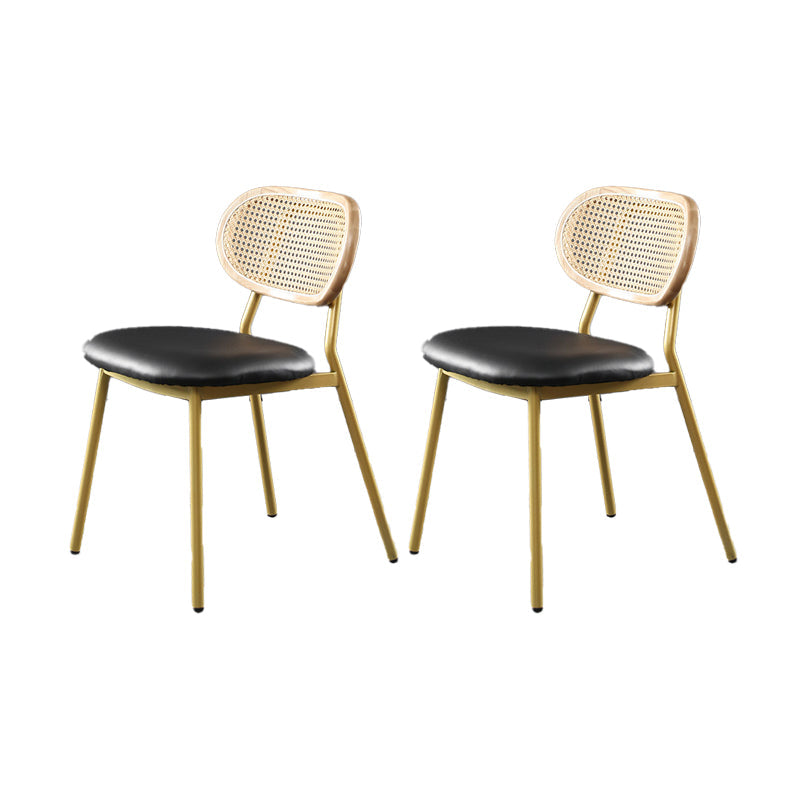 Glam Style PU Leather Chair Cane Back Armless Dining Chair for Indoor Black-Gold 2 Piece Set Clearhalo 'Dining Chairs' 'Dining Tables & Seating' 'dining_chair' 'furn' 'furn_dining_chair' 'Furniture' 'furniture_dining_chair' 'Kitchen & Dining Furniture' 4978843