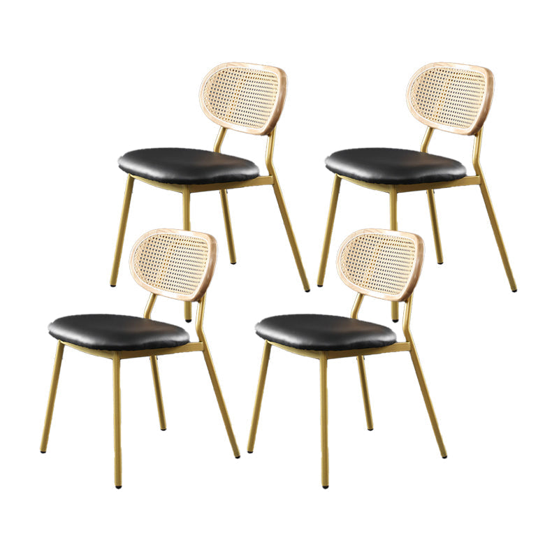 Glam Style PU Leather Chair Cane Back Armless Dining Chair for Indoor Black-Gold 4 Piece Set Clearhalo 'Dining Chairs' 'Dining Tables & Seating' 'dining_chair' 'furn' 'furn_dining_chair' 'Furniture' 'furniture_dining_chair' 'Kitchen & Dining Furniture' 4978844