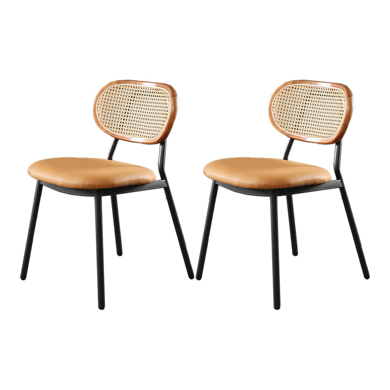 Glam Style PU Leather Chair Cane Back Armless Dining Chair for Indoor Brown 2 Piece Set Clearhalo 'Dining Chairs' 'Dining Tables & Seating' 'dining_chair' 'furn' 'furn_dining_chair' 'Furniture' 'furniture_dining_chair' 'Kitchen & Dining Furniture' 4978846