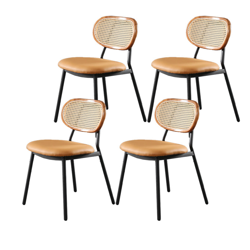 Glam Style PU Leather Chair Cane Back Armless Dining Chair for Indoor Brown 4 Piece Set Clearhalo 'Dining Chairs' 'Dining Tables & Seating' 'dining_chair' 'furn' 'furn_dining_chair' 'Furniture' 'furniture_dining_chair' 'Kitchen & Dining Furniture' 4978847