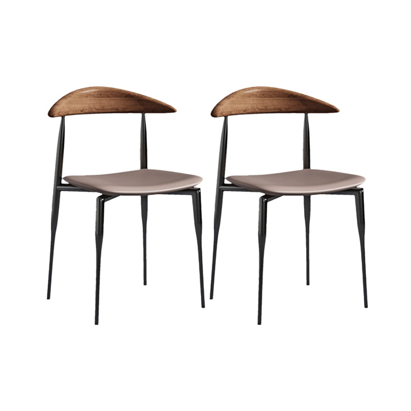 Modern Style Faux Leather Chair Open Back Stackable Dining Chair Gray-Brown 2 Piece Set Clearhalo 'Dining Chairs' 'Dining Tables & Seating' 'dining_chair' 'furn' 'furn_dining_chair' 'Furniture' 'furniture_dining_chair' 'Kitchen & Dining Furniture' 4978904