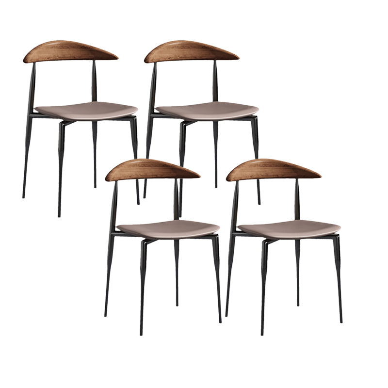Modern Style Faux Leather Chair Open Back Stackable Dining Chair Gray-Brown 4 Piece Set Clearhalo 'Dining Chairs' 'Dining Tables & Seating' 'dining_chair' 'furn' 'furn_dining_chair' 'Furniture' 'furniture_dining_chair' 'Kitchen & Dining Furniture' 4978906