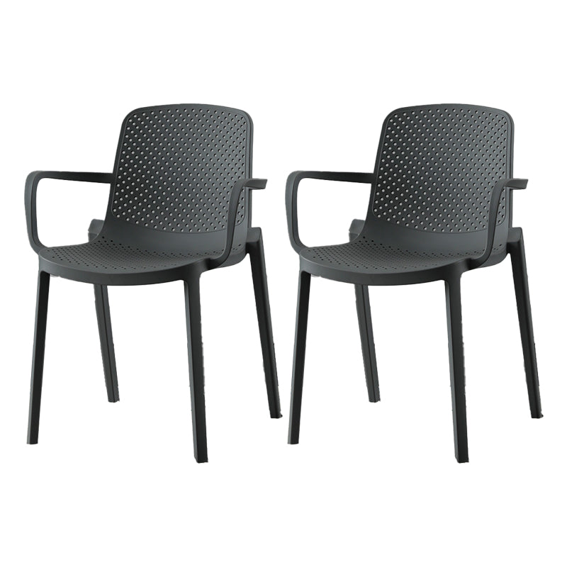 Plastic Contemporary Kitchen Dining Chair Arm Solid Back Chair Grey 2 Piece Set Clearhalo 'Dining Chairs' 'Dining Tables & Seating' 'dining_chair' 'furn' 'furn_dining_chair' 'Furniture' 'furniture_dining_chair' 'Kitchen & Dining Furniture' 4978925