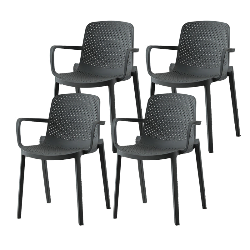Plastic Contemporary Kitchen Dining Chair Arm Solid Back Chair Grey 4 Piece Set Clearhalo 'Dining Chairs' 'Dining Tables & Seating' 'dining_chair' 'furn' 'furn_dining_chair' 'Furniture' 'furniture_dining_chair' 'Kitchen & Dining Furniture' 4978928