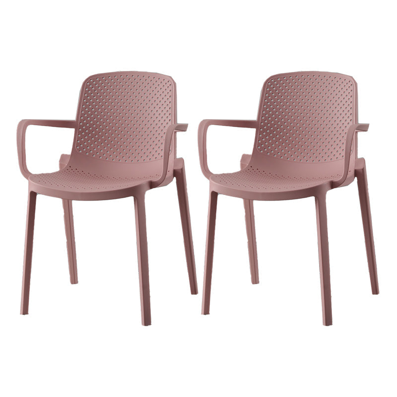 Plastic Contemporary Kitchen Dining Chair Arm Solid Back Chair Pink 2 Piece Set Clearhalo 'Dining Chairs' 'Dining Tables & Seating' 'dining_chair' 'furn' 'furn_dining_chair' 'Furniture' 'furniture_dining_chair' 'Kitchen & Dining Furniture' 4978938