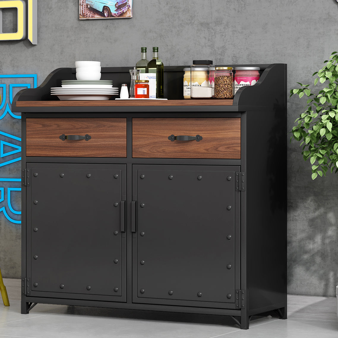 Pine Wood Dining Room Sideboard Cabinet Glam Credenza with Drawers and Storage Clearhalo 'buffet_sideboard' 'Buffets & Sideboards' 'furn' 'furn_buffet_sideboard' 'Furniture' 'furniture_buffet_sideboard' 'Kitchen & Dining Furniture' 4979048