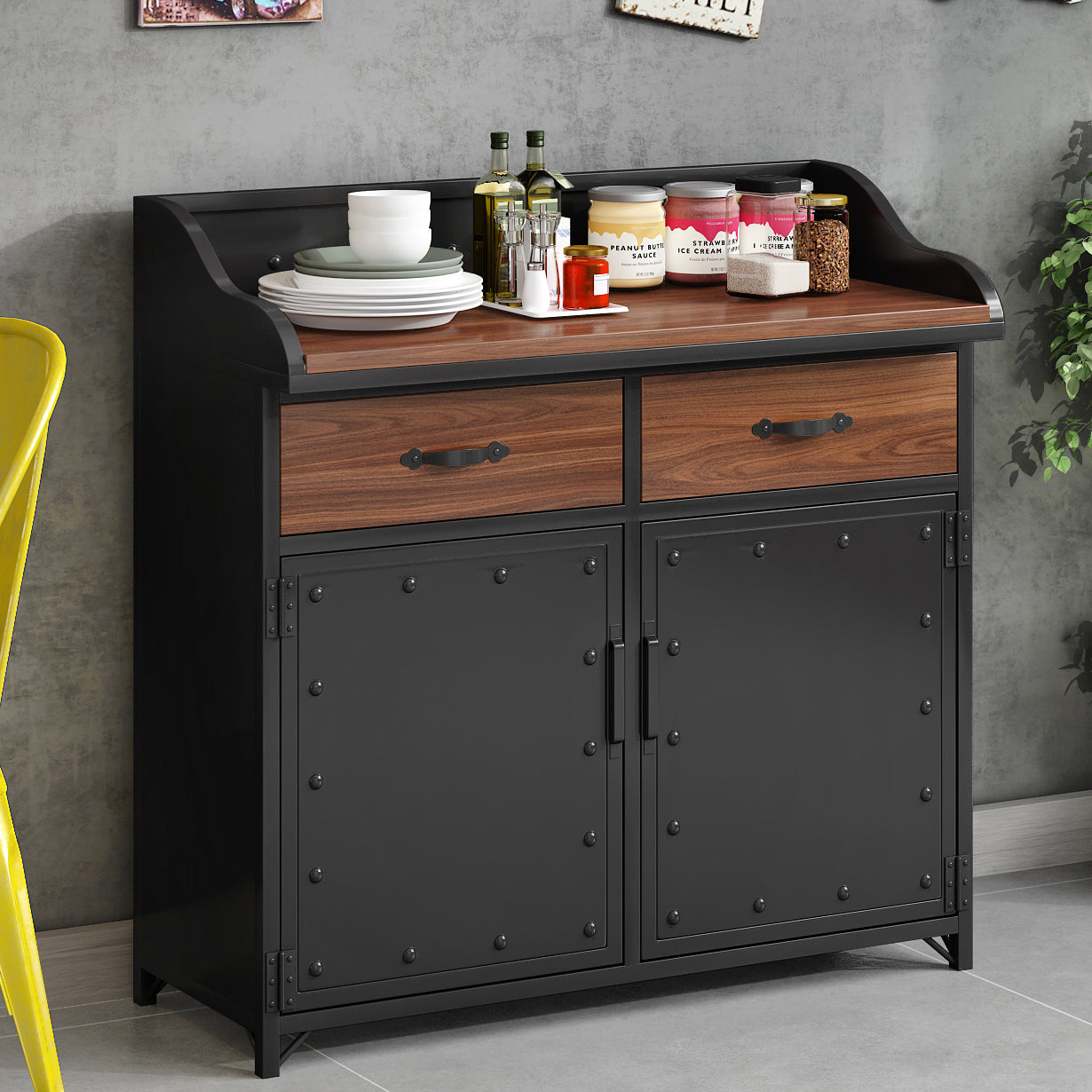 Pine Wood Dining Room Sideboard Cabinet Glam Credenza with Drawers and Storage Black Clearhalo 'buffet_sideboard' 'Buffets & Sideboards' 'furn' 'furn_buffet_sideboard' 'Furniture' 'furniture_buffet_sideboard' 'Kitchen & Dining Furniture' 4979049