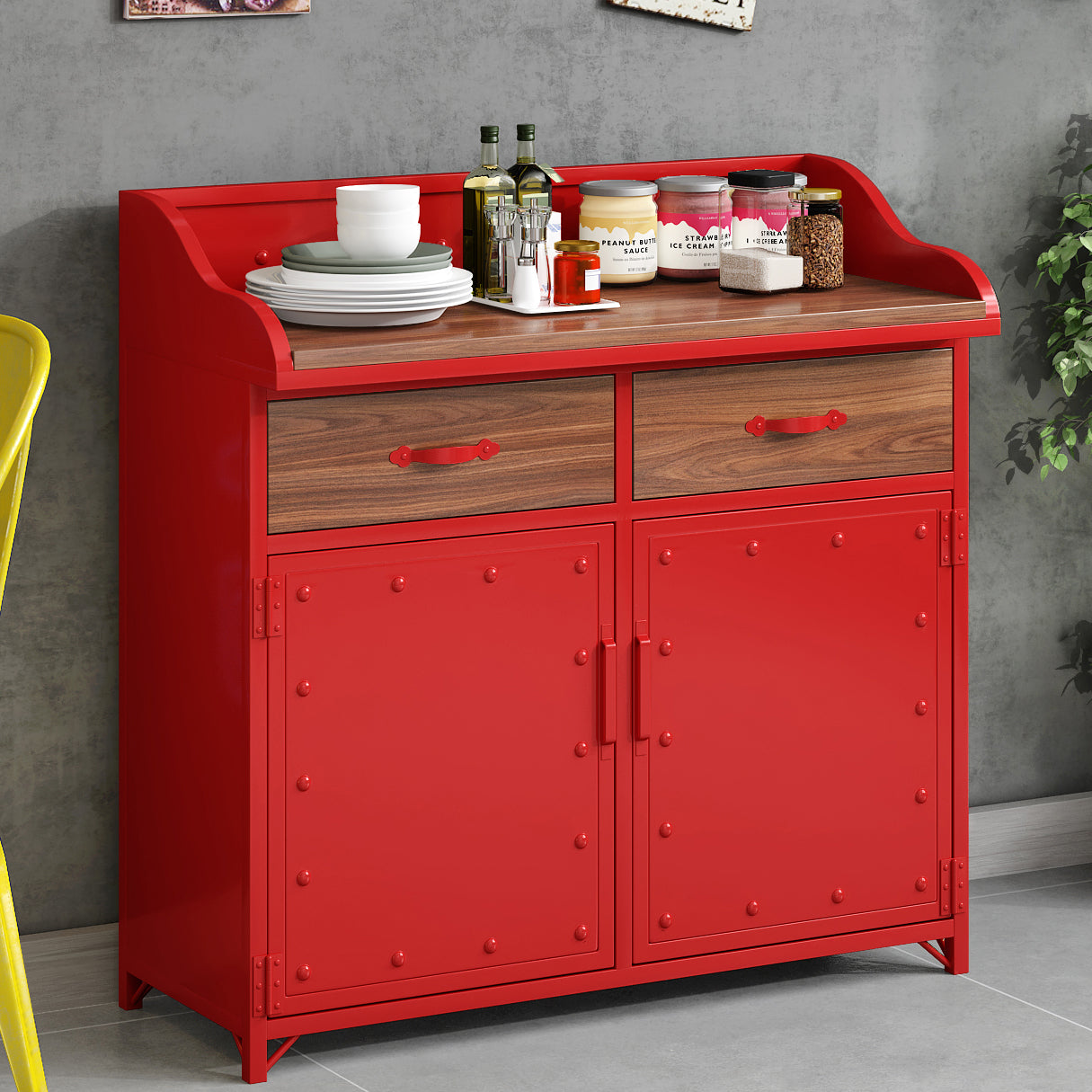 Pine Wood Dining Room Sideboard Cabinet Glam Credenza with Drawers and Storage Red Clearhalo 'buffet_sideboard' 'Buffets & Sideboards' 'furn' 'furn_buffet_sideboard' 'Furniture' 'furniture_buffet_sideboard' 'Kitchen & Dining Furniture' 4979052