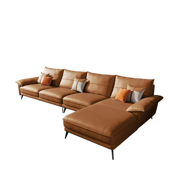 Brown Genuine Leather Sectional Sofa Set Pillow Top Arm Sectionals Couch with Pillows 33.5''H x 138''L x 67''W Right Clearhalo 'Furniture' 'furniture_sectionals' 'Living Room Furniture' 'Sectionals' 4981933