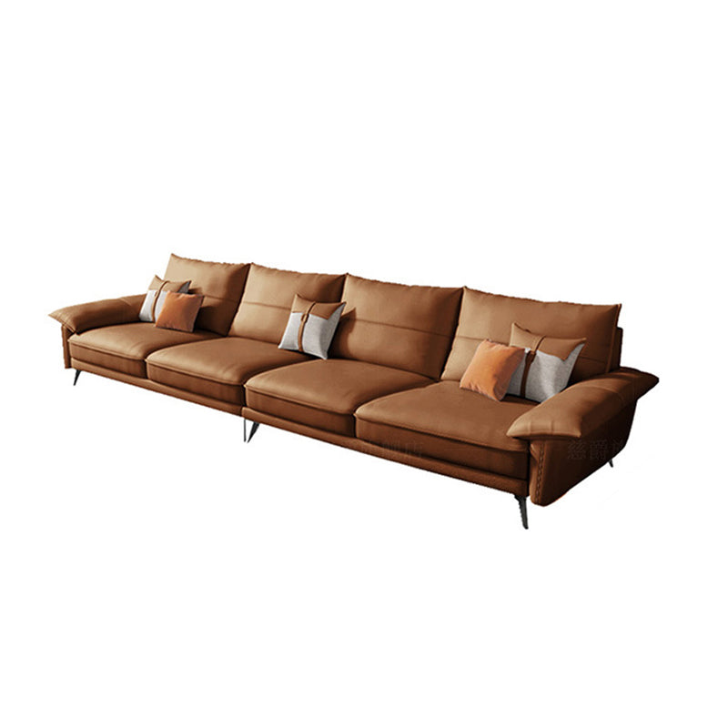 Brown Genuine Leather Sectional Sofa Set Pillow Top Arm Sectionals Couch with Pillows 33.5''H x 138''L x 38''W Horizontal Clearhalo 'Furniture' 'furniture_sectionals' 'Living Room Furniture' 'Sectionals' 4981934