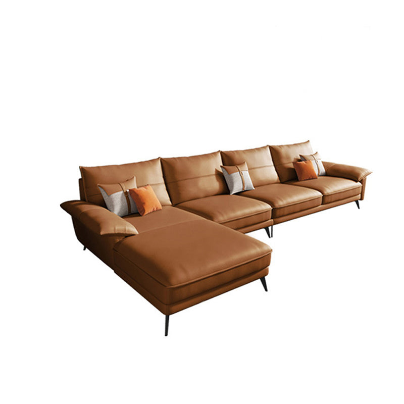 Brown Genuine Leather Sectional Sofa Set Pillow Top Arm Sectionals Couch with Pillows 33.5''H x 138''L x 67''W Left Clearhalo 'Furniture' 'furniture_sectionals' 'Living Room Furniture' 'Sectionals' 4981936