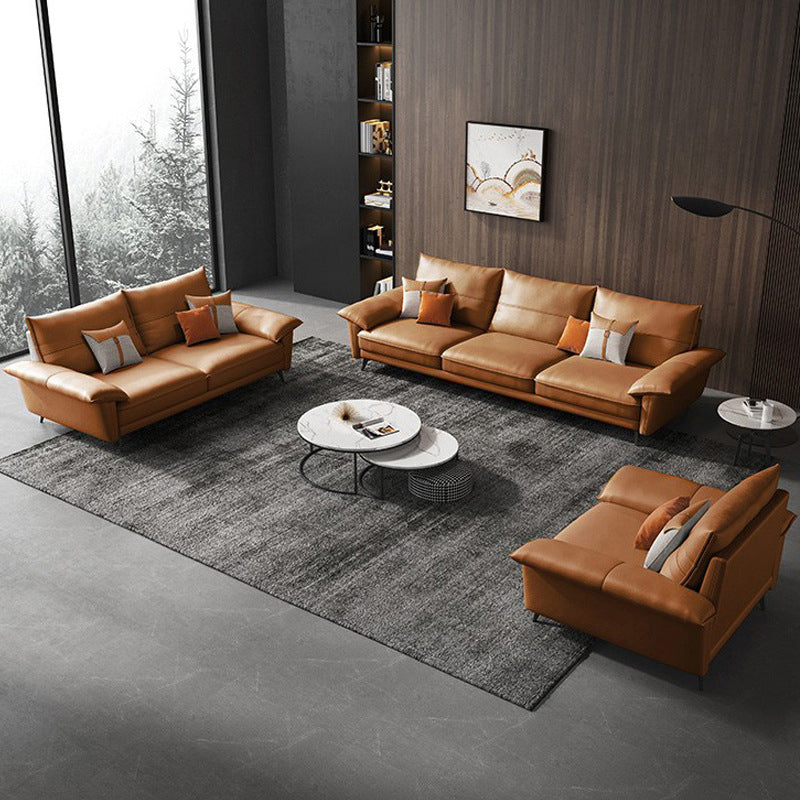 Braune echte Leder -Kissen -Kissen -Oberarmsofa mit Kissen