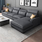 Square Arm Dark Gray Cushion Back Storage Faux Leather L-Shape Sofa 126"L x 69"W x 35"H Clearhalo 'furn' 'furn_sectionals' 'Furniture' 'furniture_sectionals' 'Living Room Furniture' 'Sectionals' 4981953