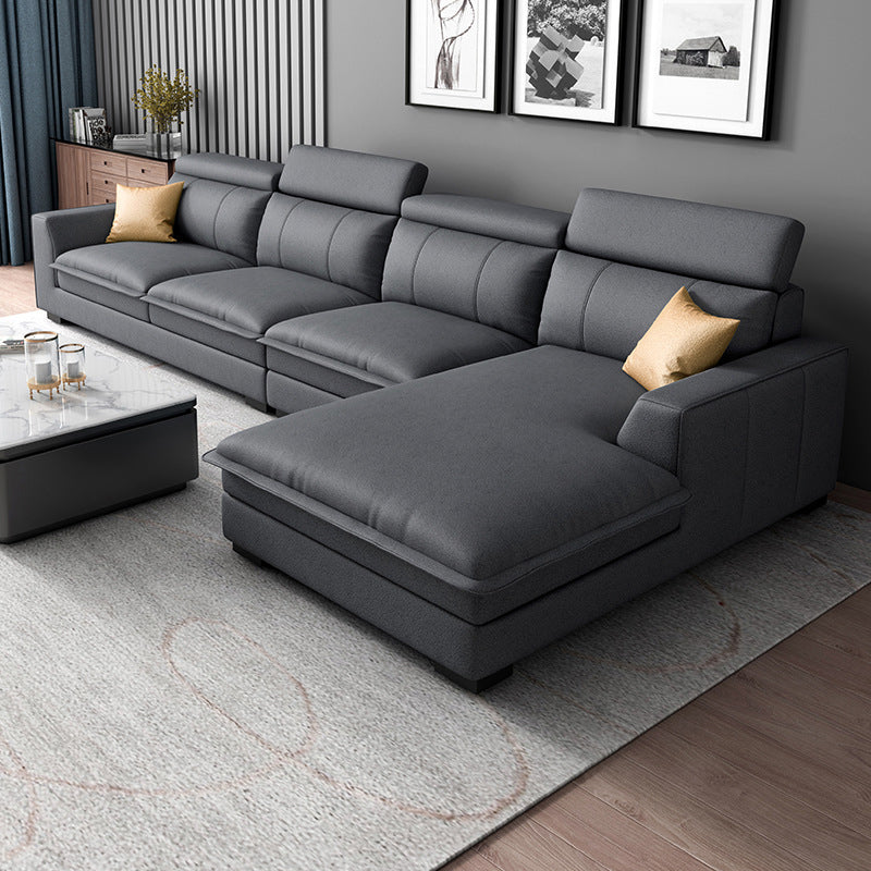 Square Arm Dark Gray Cushion Back Storage Faux Leather L-Shape Sofa 126"L x 69"W x 35"H Clearhalo 'furn' 'furn_sectionals' 'Furniture' 'furniture_sectionals' 'Living Room Furniture' 'Sectionals' 4981953