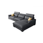 Square Arm Dark Gray Cushion Back Storage Faux Leather L-Shape Sofa 98"L x 69"W x 35"H Clearhalo 'furn' 'furn_sectionals' 'Furniture' 'furniture_sectionals' 'Living Room Furniture' 'Sectionals' 4981957