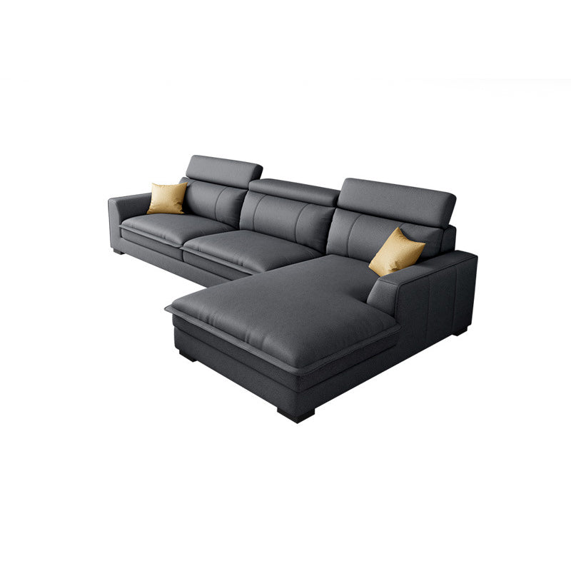 Square Arm Dark Gray Cushion Back Storage Faux Leather L-Shape Sofa 98"L x 69"W x 35"H Clearhalo 'furn' 'furn_sectionals' 'Furniture' 'furniture_sectionals' 'Living Room Furniture' 'Sectionals' 4981957