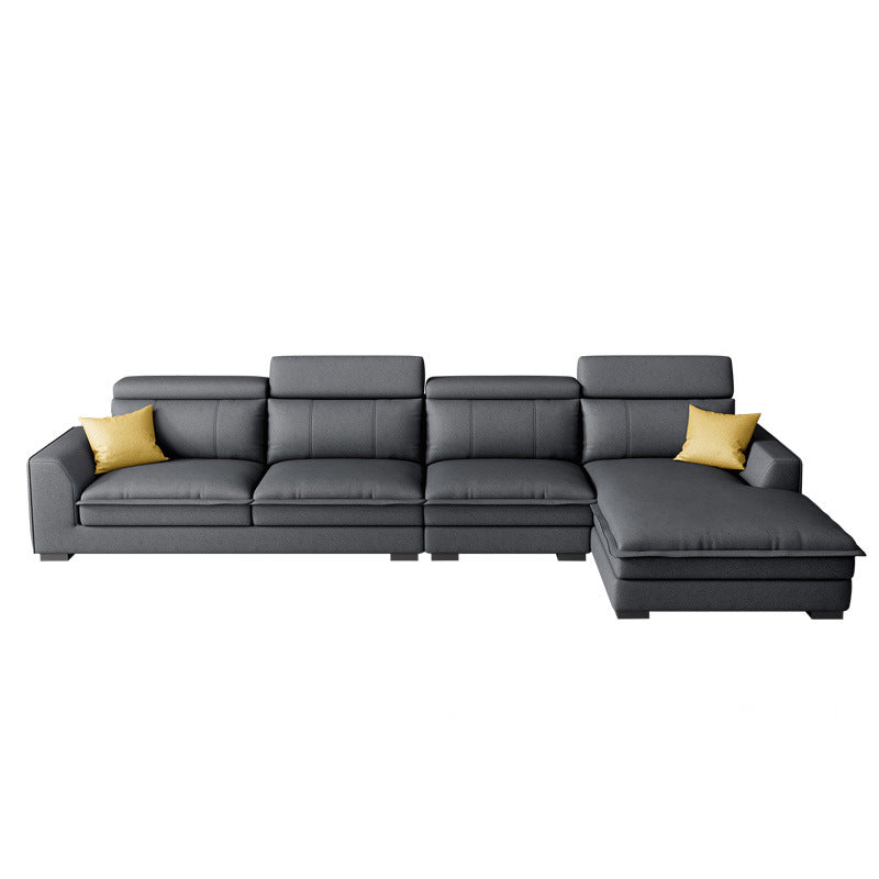 Square Arm Dark Gray Cushion Back Storage Faux Leather L-Shape Sofa Clearhalo 'furn' 'furn_sectionals' 'Furniture' 'furniture_sectionals' 'Living Room Furniture' 'Sectionals' 4981959