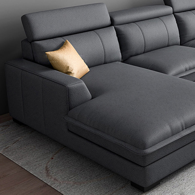 Square Arm Dark Gray Cushion Back Storage Faux Leather L-Shape Sofa Clearhalo 'furn' 'furn_sectionals' 'Furniture' 'furniture_sectionals' 'Living Room Furniture' 'Sectionals' 4981961