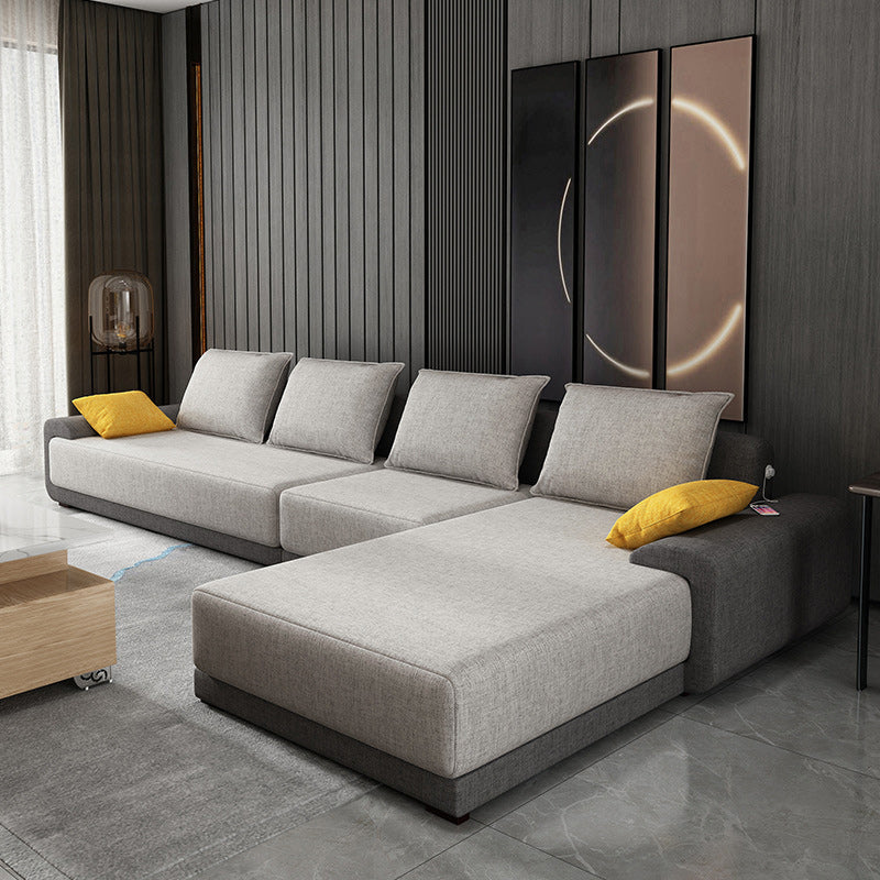 L-Shape Pillowed Back Cushions Pillow Top Arm Sectional with Slipcovered Grey Clearhalo 'furn' 'furn_sectionals' 'Furniture' 'furniture_sectionals' 'Living Room Furniture' 'Sectionals' 4981971