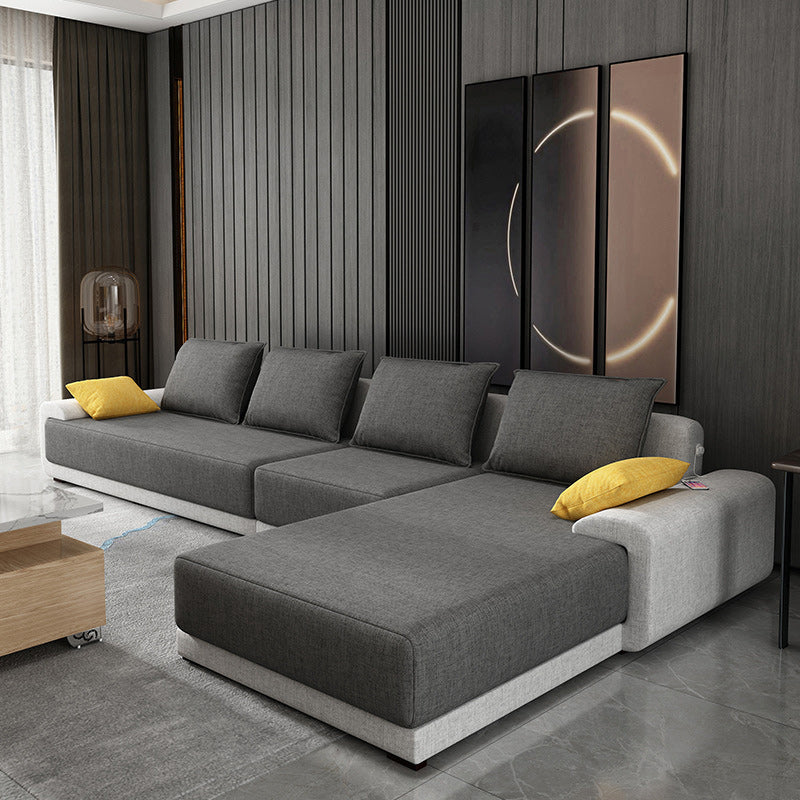 L-Shape Pillowed Back Cushions Pillow Top Arm Sectional with Slipcovered Dark Gray Clearhalo 'furn' 'furn_sectionals' 'Furniture' 'furniture_sectionals' 'Living Room Furniture' 'Sectionals' 4981972