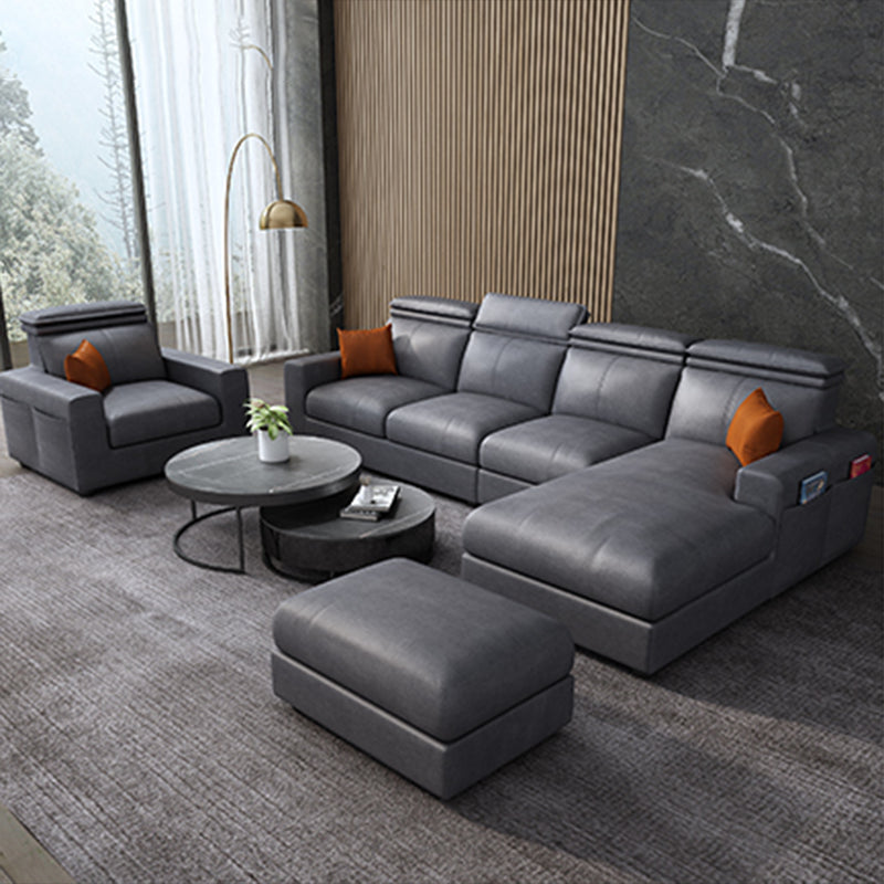 Square Arm Grey Cushion Back Modern Storage Living Room Sofa Clearhalo 'furn' 'furn_sectionals' 'Furniture' 'furniture_sectionals' 'Living Room Furniture' 'Sectionals' 4981998