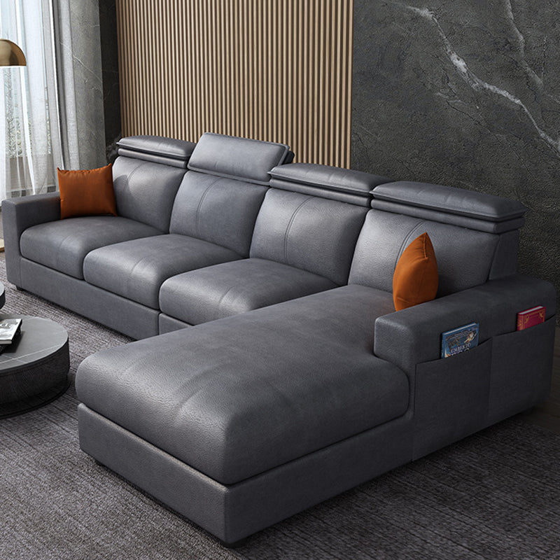 Square Arm Grey Cushion Back Modern Storage Living Room Sofa 126"L x 69"W x 37"H Latex Clearhalo 'furn' 'furn_sectionals' 'Furniture' 'furniture_sectionals' 'Living Room Furniture' 'Sectionals' 4981999
