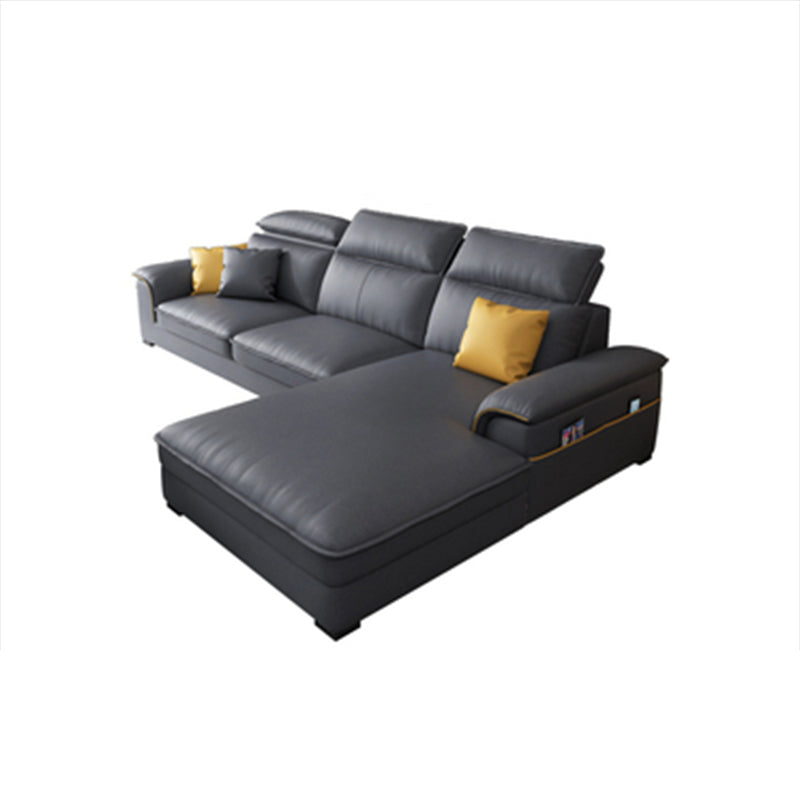 Square Arm Grey Cushion Back Modern Storage Living Room Sofa 98"L x 69"W x 37"H Clearhalo 'furn' 'furn_sectionals' 'Furniture' 'furniture_sectionals' 'Living Room Furniture' 'Sectionals' 4982003