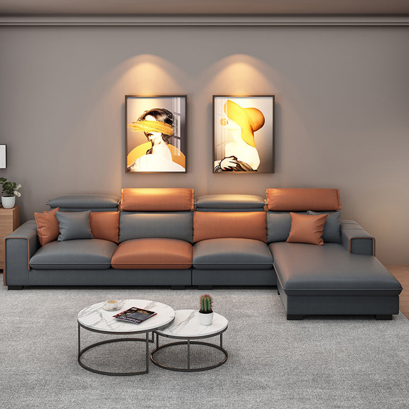 Ultra-Modern Sewn Pillow Back Square Arm Sofa with Slipcovered for Living Room 123"L x 65"W x 34"H Linen Blend Clearhalo 'furn' 'furn_sectionals' 'Furniture' 'furniture_sectionals' 'Living Room Furniture' 'Sectionals' 4982014