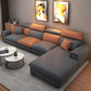 Ultra-Modern Sewn Pillow Back Square Arm Sofa with Slipcovered for Living Room 123"L x 65"W x 34"H Faux Leather Clearhalo 'furn' 'furn_sectionals' 'Furniture' 'furniture_sectionals' 'Living Room Furniture' 'Sectionals' 4982015