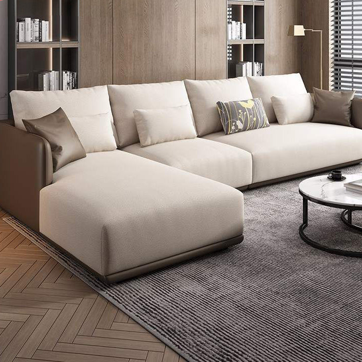 Square Arm Modular Settee Furniture Loveseat with Pillows Ivory Sofa and Chaise Clearhalo 'furn' 'furn_sectionals' 'Furniture' 'furniture_sectionals' 'Living Room Furniture' 'Sectionals' 4982027