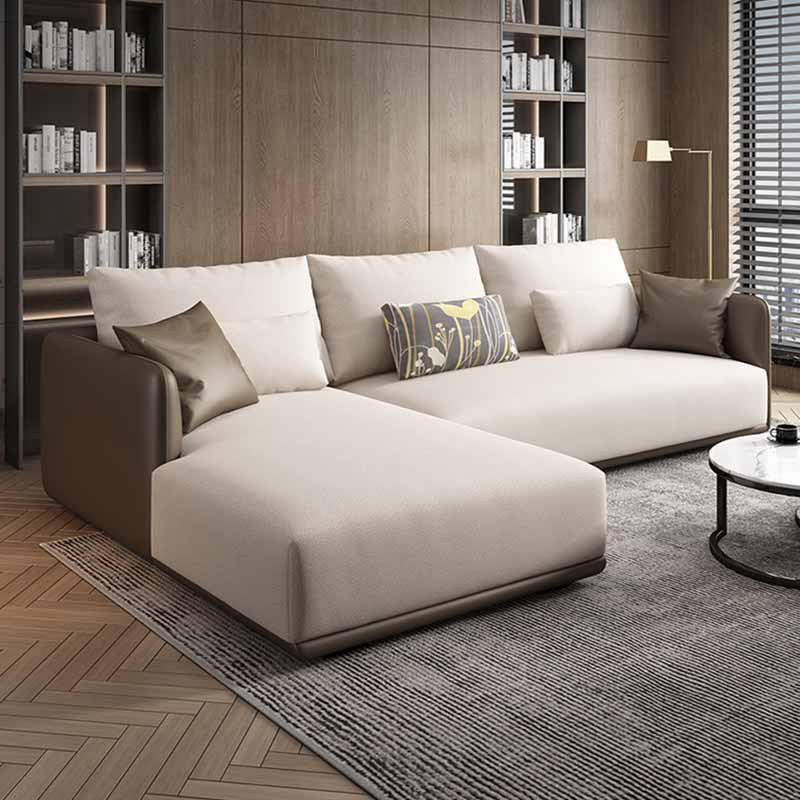 Square Arm Modular Settee Furniture Loveseat with Pillows Ivory Sofa and Chaise 110"L x 71"W x 31.5"H Clearhalo 'furn' 'furn_sectionals' 'Furniture' 'furniture_sectionals' 'Living Room Furniture' 'Sectionals' 4982028