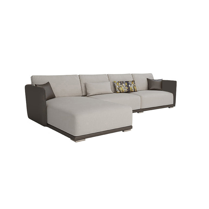 Square Arm Modular Settee Furniture Loveseat with Pillows Ivory Sofa and Chaise Clearhalo 'furn' 'furn_sectionals' 'Furniture' 'furniture_sectionals' 'Living Room Furniture' 'Sectionals' 4982031