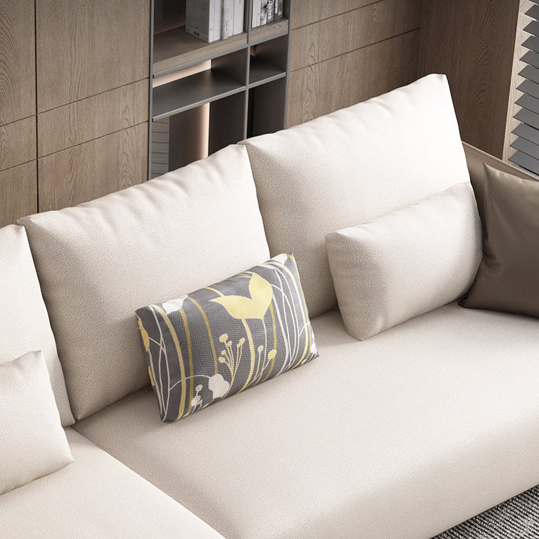 Square Arm Modular Settee Furniture Loveseat with Pillows Ivory Sofa and Chaise Clearhalo 'furn' 'furn_sectionals' 'Furniture' 'furniture_sectionals' 'Living Room Furniture' 'Sectionals' 4982036