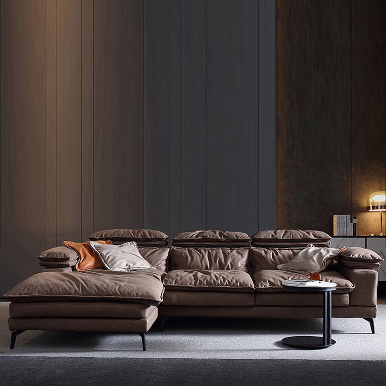 Brown Down Fill Cushions Sofa and Chaise Pillow Top Arm Settee Furniture 108"L x 70"W x 36"H Left Clearhalo 'furn' 'furn_sectionals' 'Furniture' 'furniture_sectionals' 'Living Room Furniture' 'Sectionals' 4982044