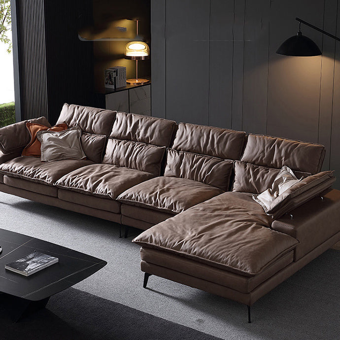 Brown Down Fill Cushions Sofa and Chaise Pillow Top Arm Settee Furniture Clearhalo 'furn' 'furn_sectionals' 'Furniture' 'furniture_sectionals' 'Living Room Furniture' 'Sectionals' 4982045