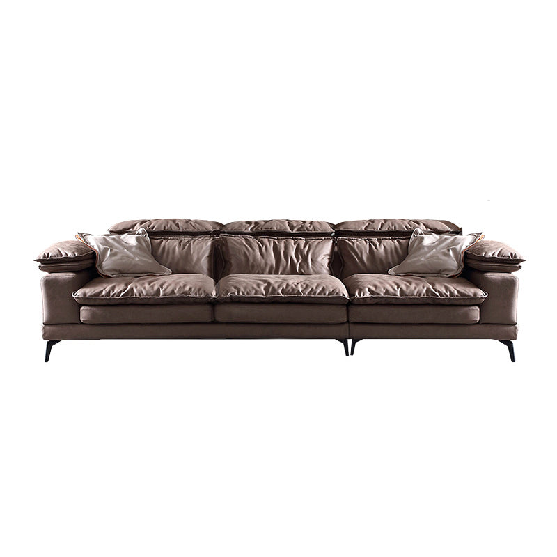 Brown Down Fill Cushions Sofa and Chaise Pillow Top Arm Settee Furniture 108"L x 39"W x 36"H Horizontal Clearhalo 'furn' 'furn_sectionals' 'Furniture' 'furniture_sectionals' 'Living Room Furniture' 'Sectionals' 4982048