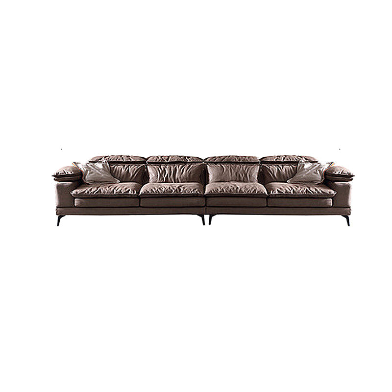 Brown Down Fill Cushions Sofa and Chaise Pillow Top Arm Settee Furniture 139"L x 39"W x 36"H Horizontal Clearhalo 'furn' 'furn_sectionals' 'Furniture' 'furniture_sectionals' 'Living Room Furniture' 'Sectionals' 4982052