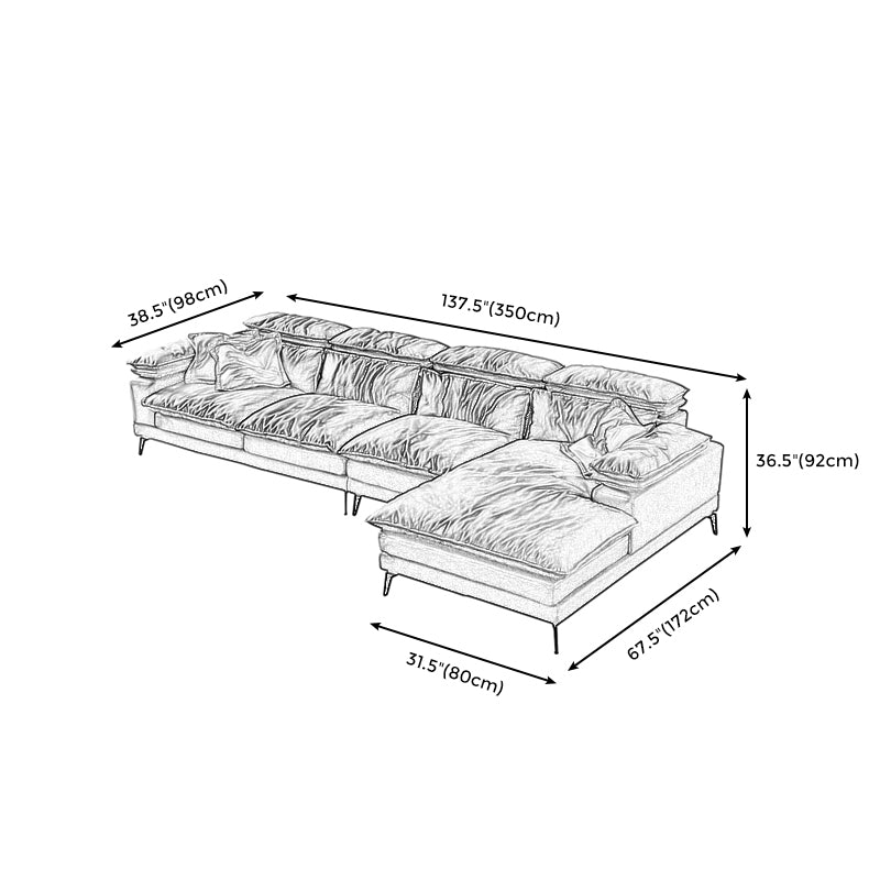 Brown Down Fill Cushions Sofa and Chaise Pillow Top Arm Settee Furniture Clearhalo 'furn' 'furn_sectionals' 'Furniture' 'furniture_sectionals' 'Living Room Furniture' 'Sectionals' 4982056